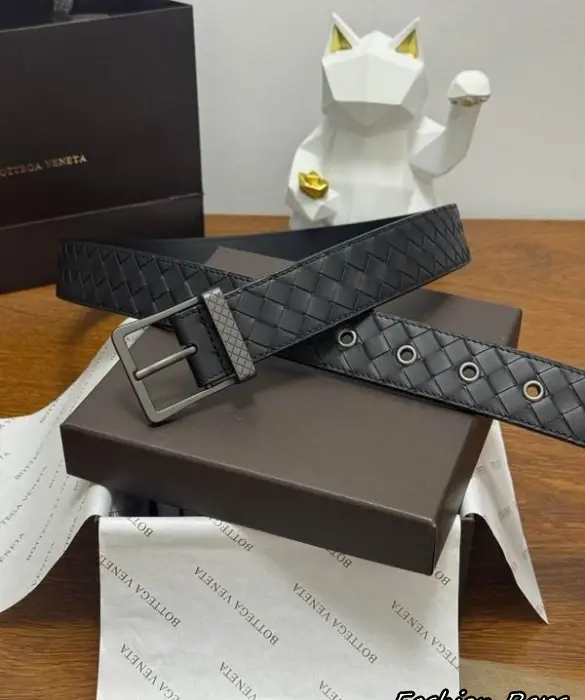 Bottega Veneta 35MM Black Gunmetal Buckle Intrecciato Belt
