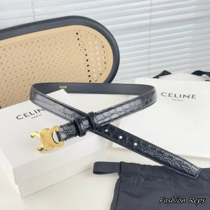 Celine 20MM Small Triomphe Croc Embossed Leather Belt