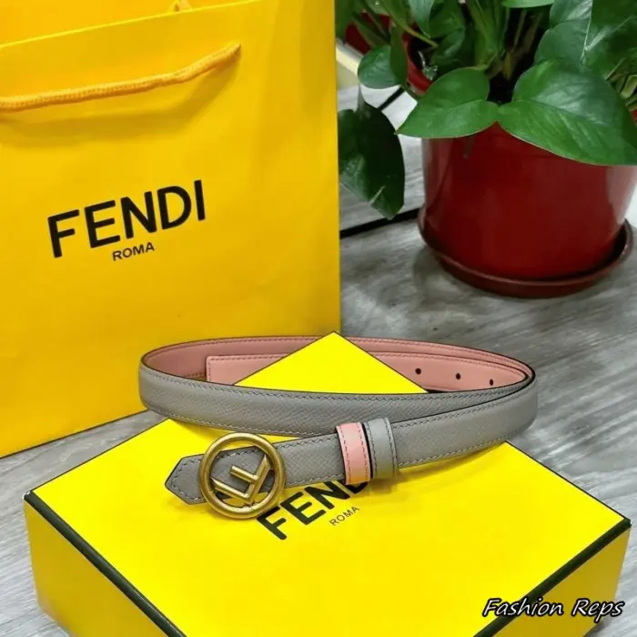Fendi 20MM Grey Reversible Leather Skinny Belt