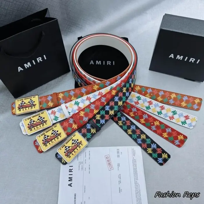 Amiri 38MM Malibu Race Monogram Print Leather Belts