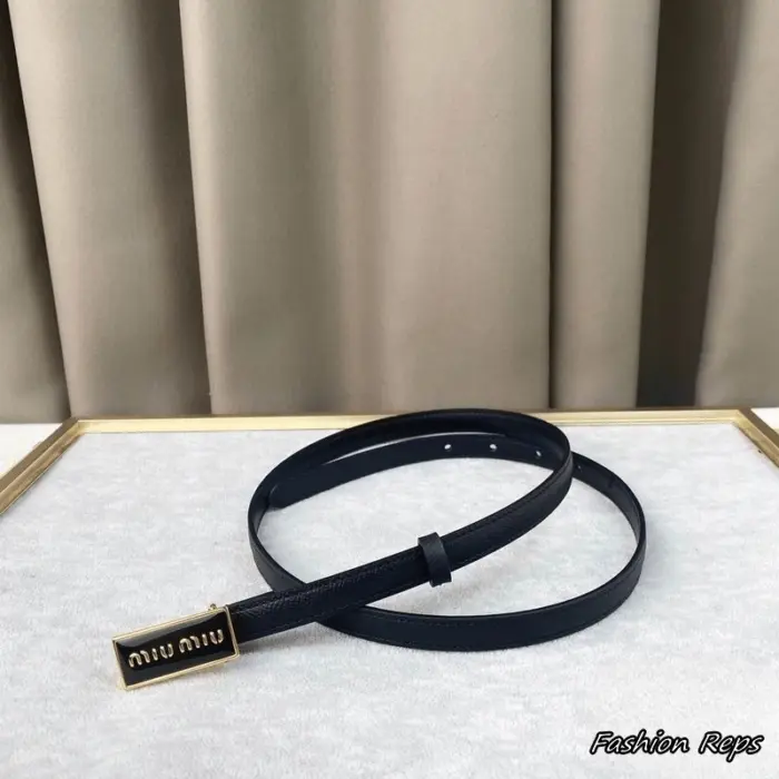 Miu Miu 15MM Rectangular Logo Plaque Textured Leather Belt
