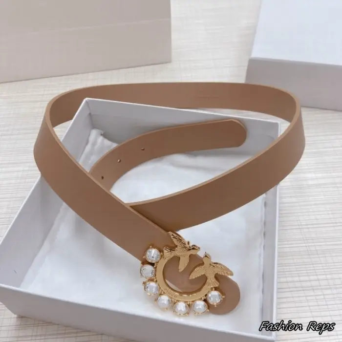 Pinko 30MM Women's Rhinestone Swallow Buckle Leather Belt