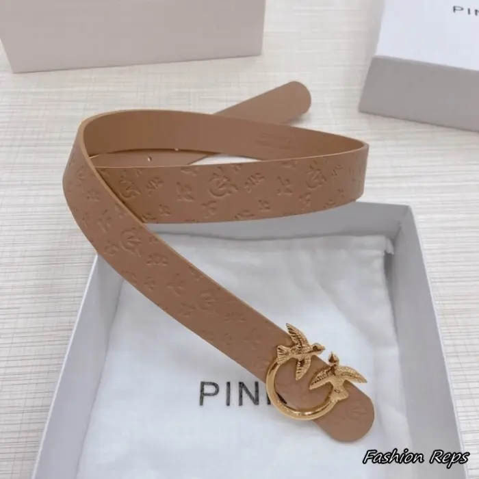 Pinko 30MM Signature Swallow Buckle Embossed Leather Belt
