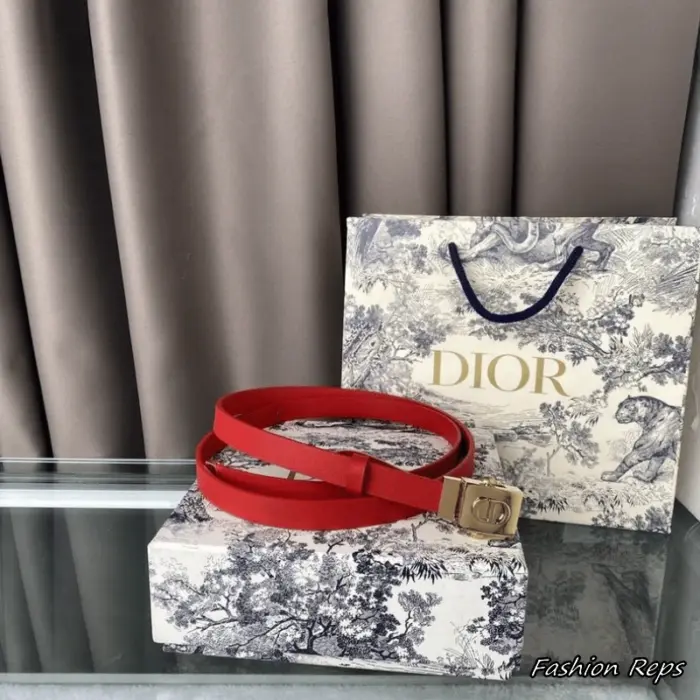 Christian Dior 17MM Slim Red Leather Belt In Multiple Buckle Colors