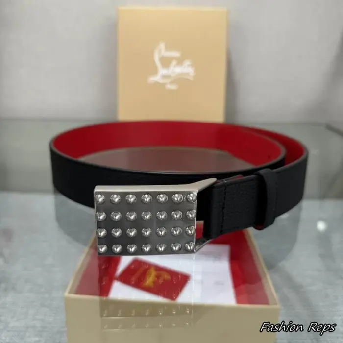 Christian Louboutin 35MM Silver Spiked Plaque Belt