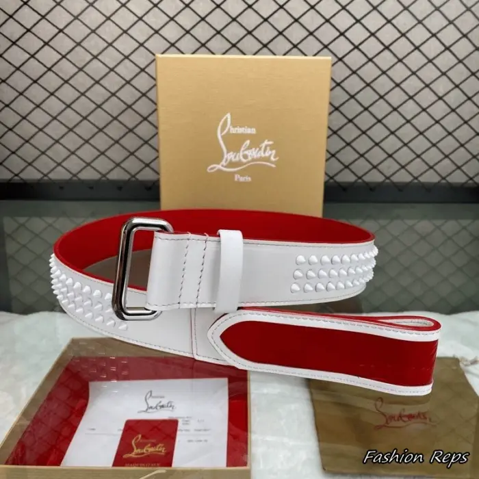 Christian Louboutin 38MM White & Red Spiked Belt