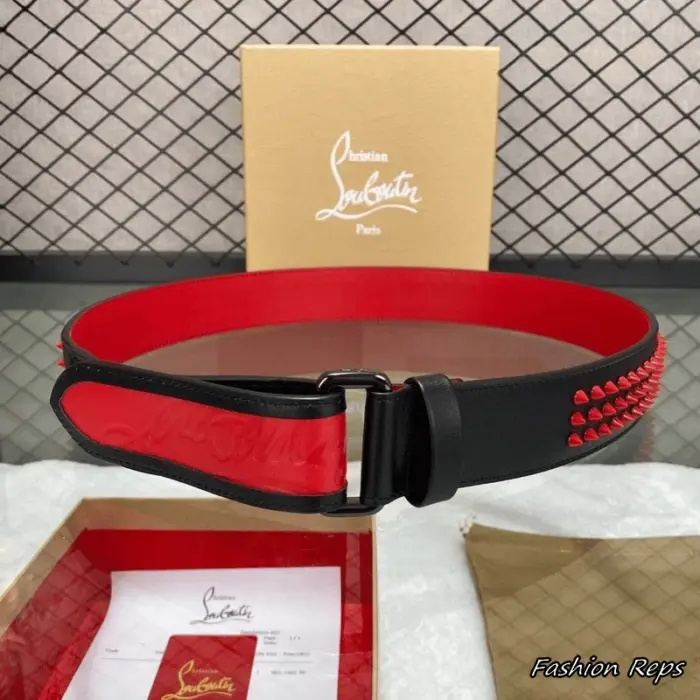 Christian Louboutin 38MM Red Spiked Leather Belt