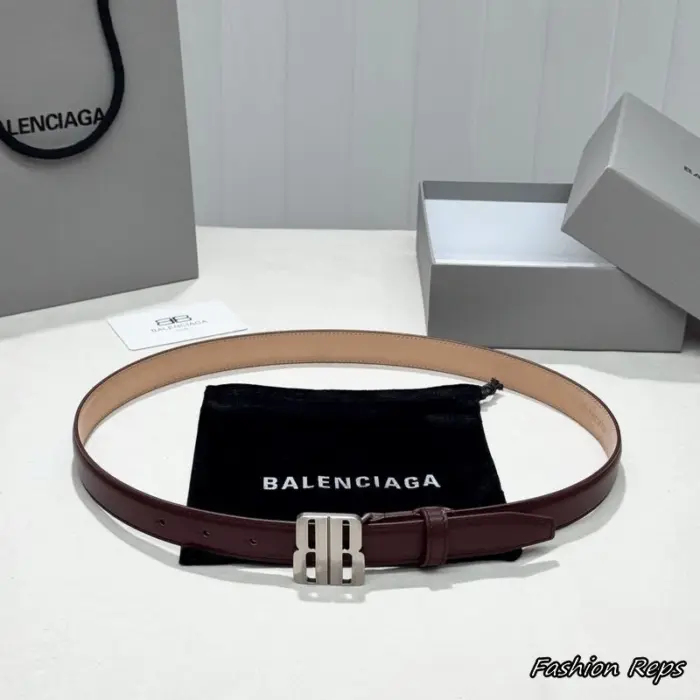 Balenciaga 25MM BB Logo Burgundy Leather Belts In Different Buckle Colors
