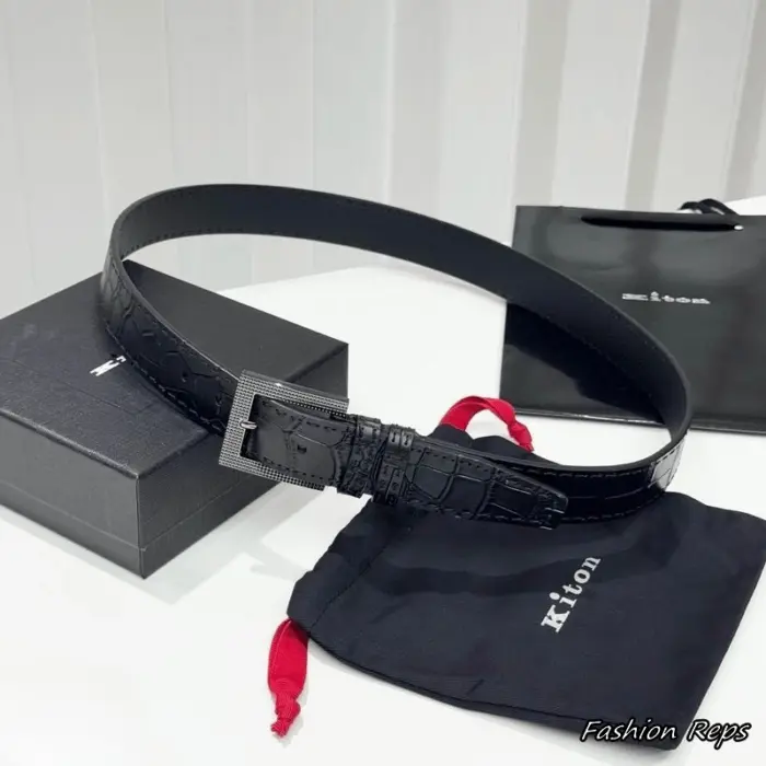 Kiton 35MM Men's Black Alligator Effect Leather Belt