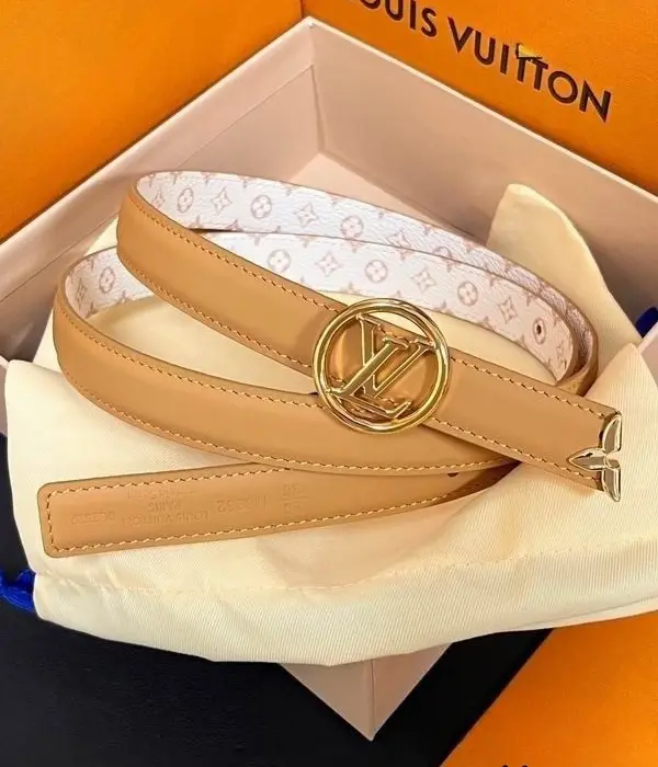 Louis Vuitton 20MM LV Circle Gold Medallion Buckle Slim Belt