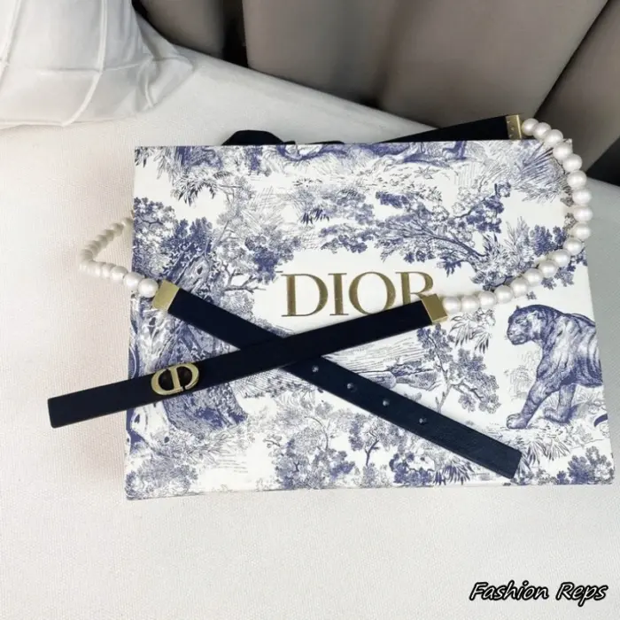 Christian Dior 15MM Women's Leather & Pearl Strand Slim Belt in 2 Colors