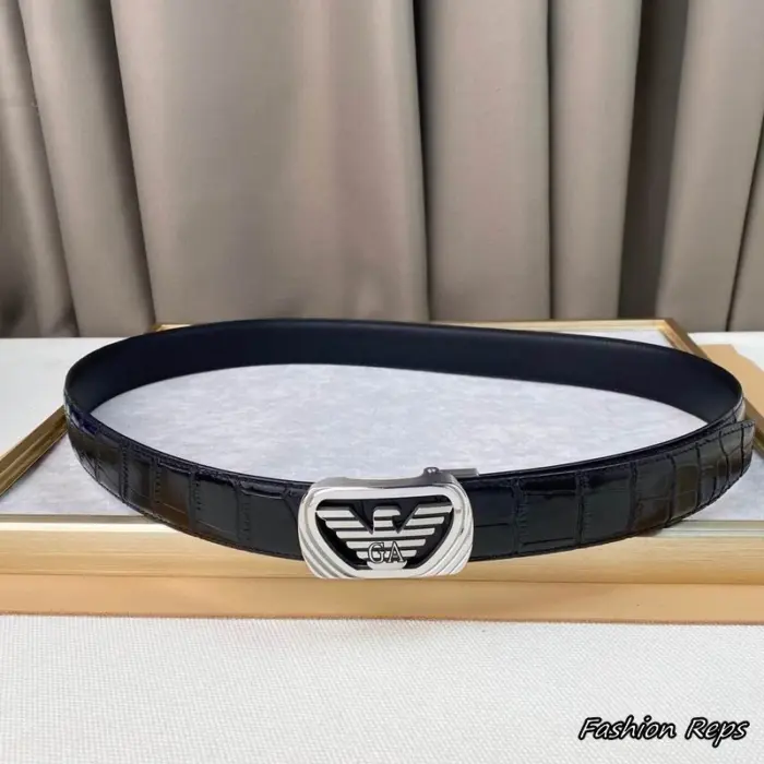 Emporio Armani Textured Leather Plaque Belts In Different Buckle Colors