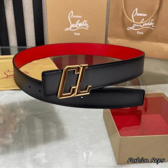Christian Louboutin 38MM Geometric CL Logo Leather Belt In Different Buckle Colors