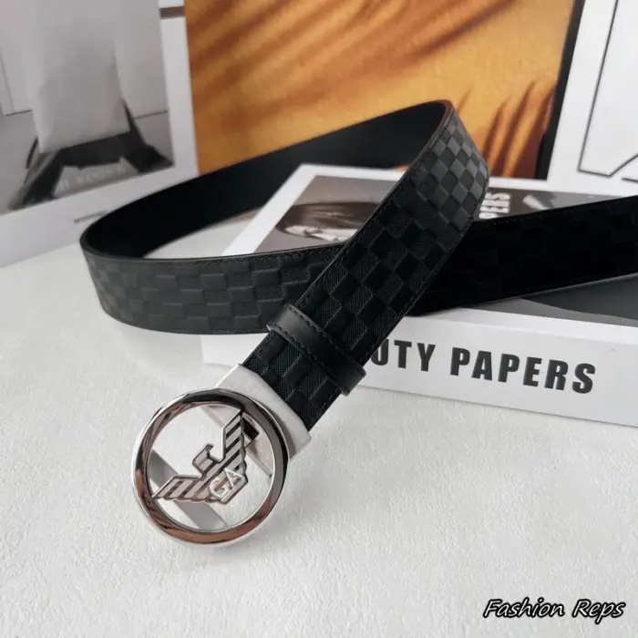 Emporio Armani Eagle Logo Checkerboard Leather Belts In Different Buckle Colors
