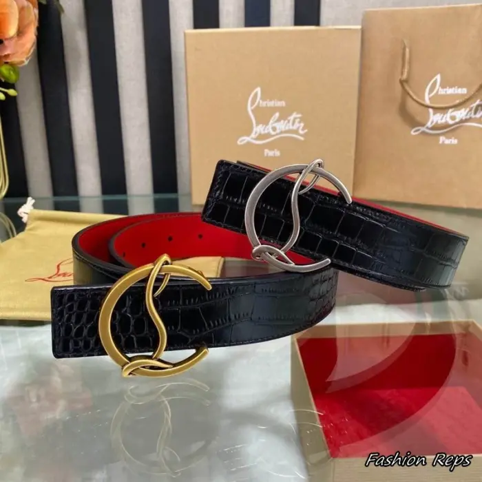 Christian Louboutin 35MM CL Logo Crocodile Effect Leather Belts
