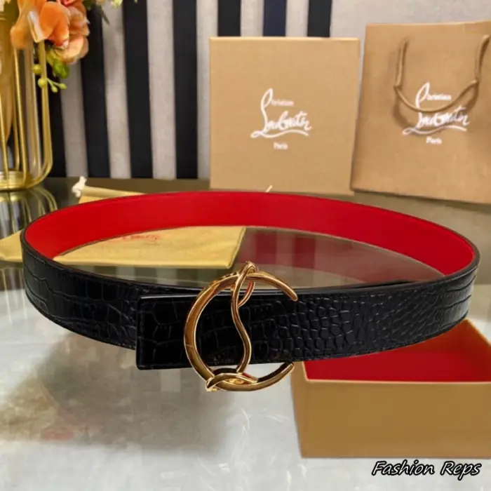 Christian Louboutin 35MM Crocodile Effect Leather Belts
