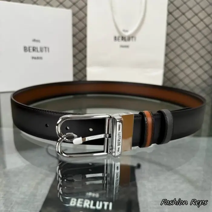 Berluti 35MM Venezia Scritto Leather Reversible Belt In Different Colors