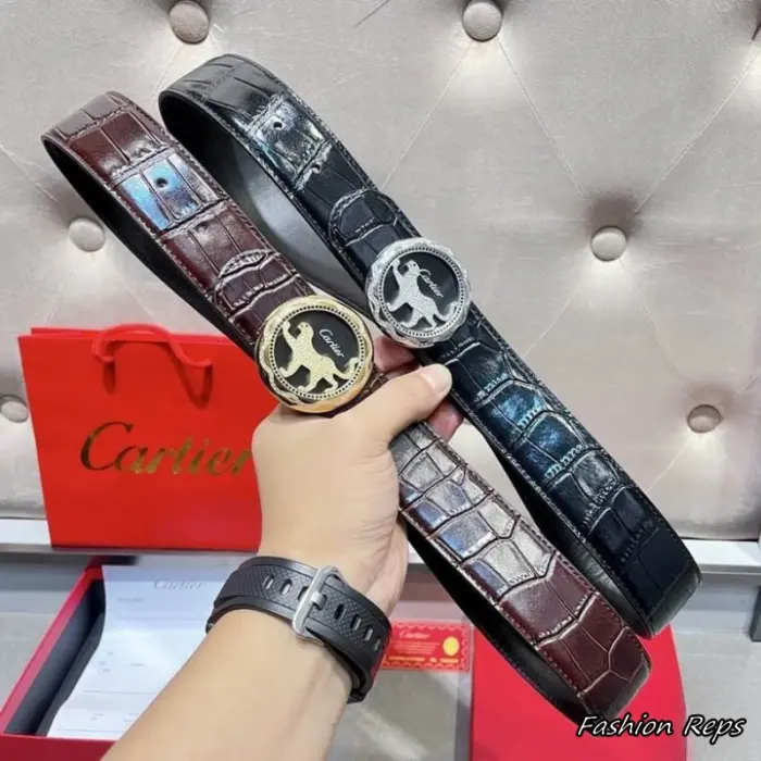 Cartier 38MM Round Buckle Crocodile Embossed Leather Belts