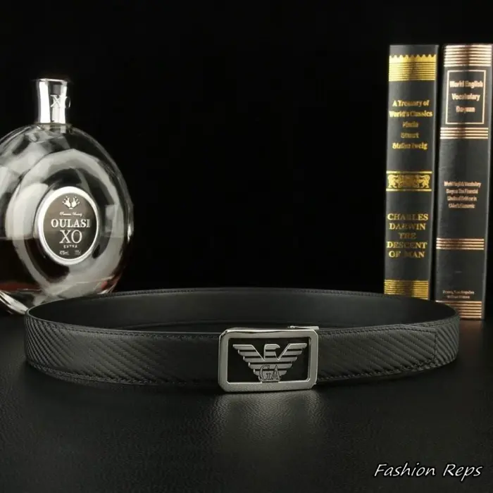 Emporio Armani Eagle Cutout Plaque Leather Belts In Different Buckle Colors