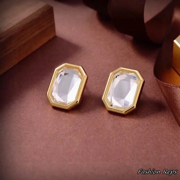 Balenciaga Octagon Emerald Cut Clear Crystal Stud Earrings