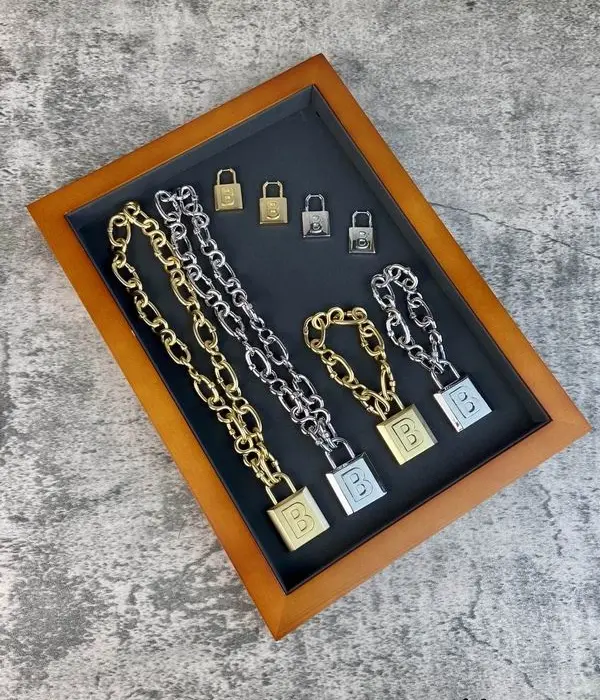 Balenciaga BB Padlock Necklace & Bracelet & Earrings Set In 2 Colors