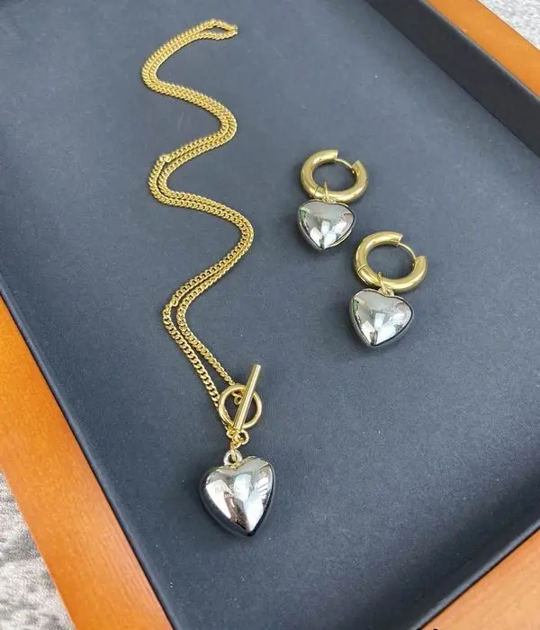 Balenciaga Puffed Heart Necklace & Earrings Set