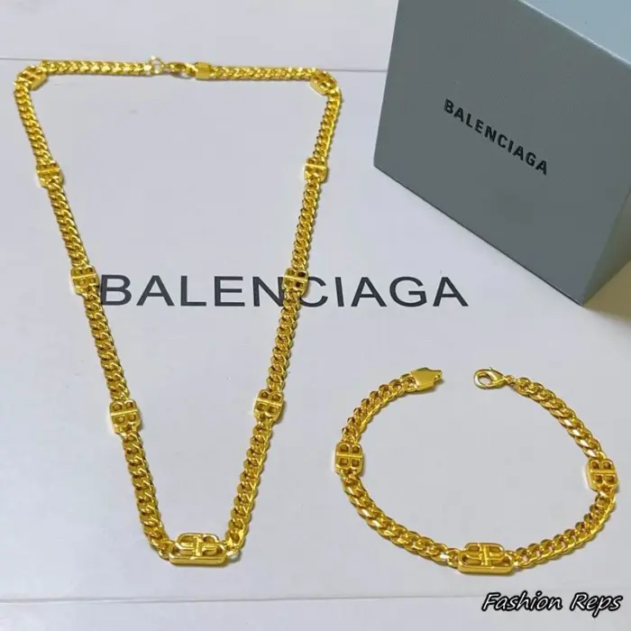 Balenciaga BB Logo Curb Chain Necklace & Bracelet Set
