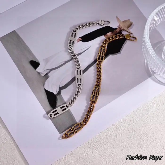 Balenciaga BB Logo Curb Chain Link Necklace & Bracelet Set In 2 Colors