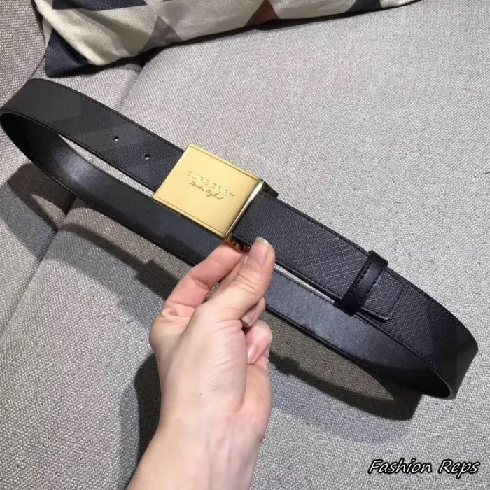 Burberry 34MM Charcoal London Check Leather Belts In Different Buckle Colors