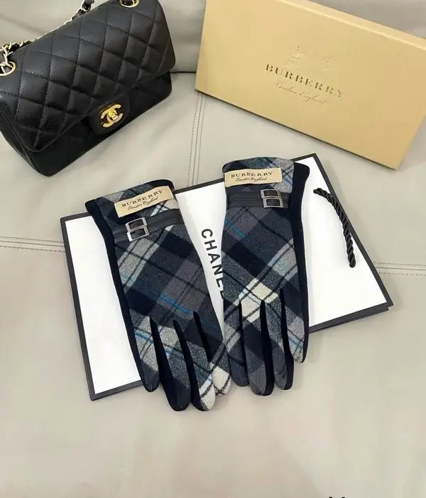 Burberry Buckled Plaid Wool & Jersey Gloves In 2 Colors