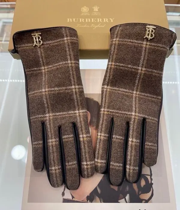 Burberry Check Wool & Leather Gloves