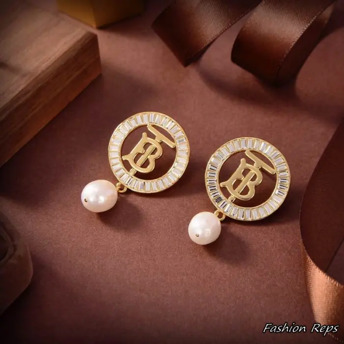 Burberry Pearl Detail Plated Monogram Motif Earrings