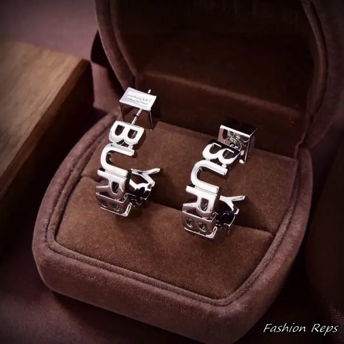 Burberry Palladium Plated Logo Hoop Earrings