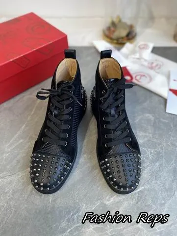 Christian Louboutin Louis Silver Tone Spikes High Top Sneakers