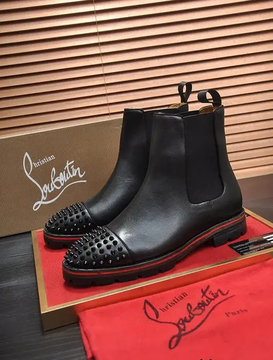 Christian Louboutin Melon Spikes Boots With Signature Red Accented Sole