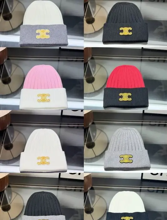Celine Triomphe Wide Ribbed Beanies In Different Colors