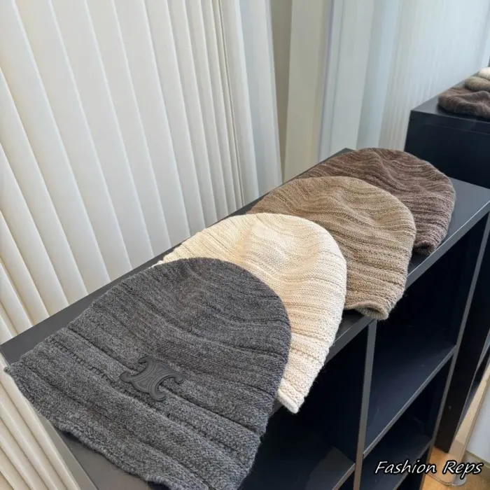 Celine Triomphe Horizontal Ribbed Beanies In Different Colors