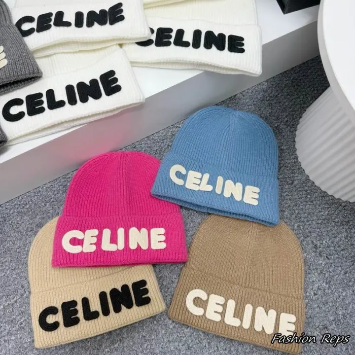 Celine Embroidered Ribbed Beanies In Different Colors