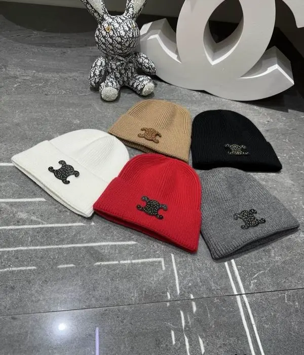 Celine Triomphe Rhinestone Studded Ribbed Beanies In Different Colors