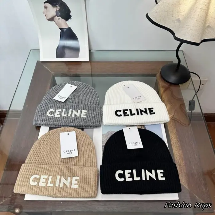 Celine Embroidered Ribbed Knit Beanie In Different Colors