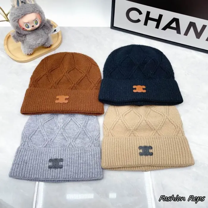 Celine Triomphe Diamond Ribbed Beanie In Different Colors