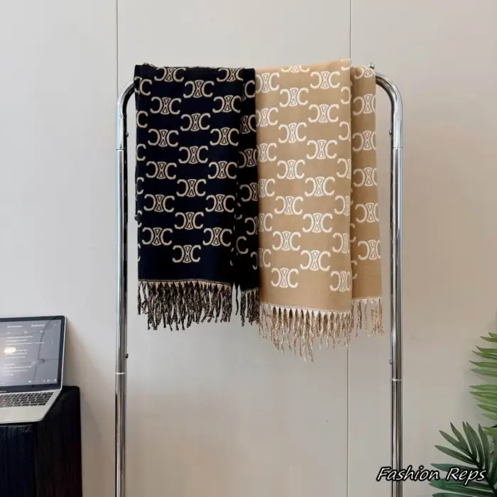 Celine Triomphe Monogram Jacquard Knit Scarfs In 2 Colors