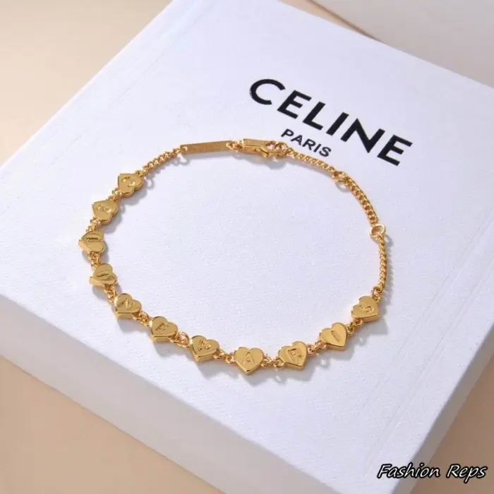 Celine Gold Heart Logo Charm Bracelet