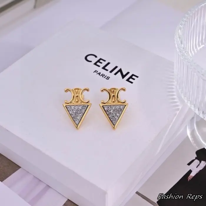 Celine Triomphe Triangle Rhinestone Stud Earrings