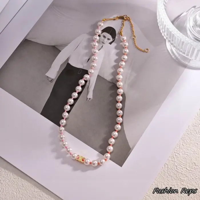 Celine Pearl Triomphe Station Necklace & Bracelet Set