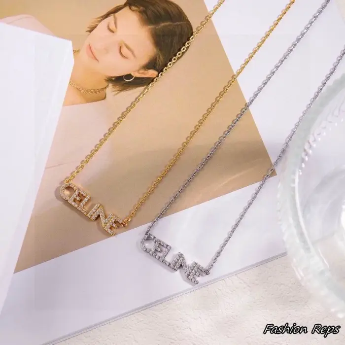 Celine Monochroms Strass Necklace & Bracelet Set In 2 Colors