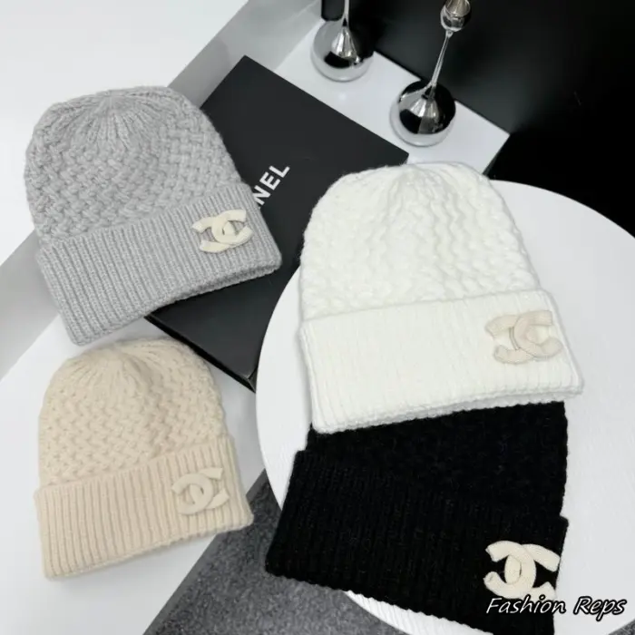 Chanel Textured Honeycomb & Waffle Knit Cuffed Beanies In Different Colors