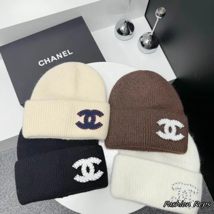 Chanel Contrast Stitched & Intarsia CC Emblem Toque Beanies In Different Colors