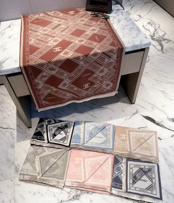 Chanel Cashmere Geometric Pattern Scarf In 2 Colors