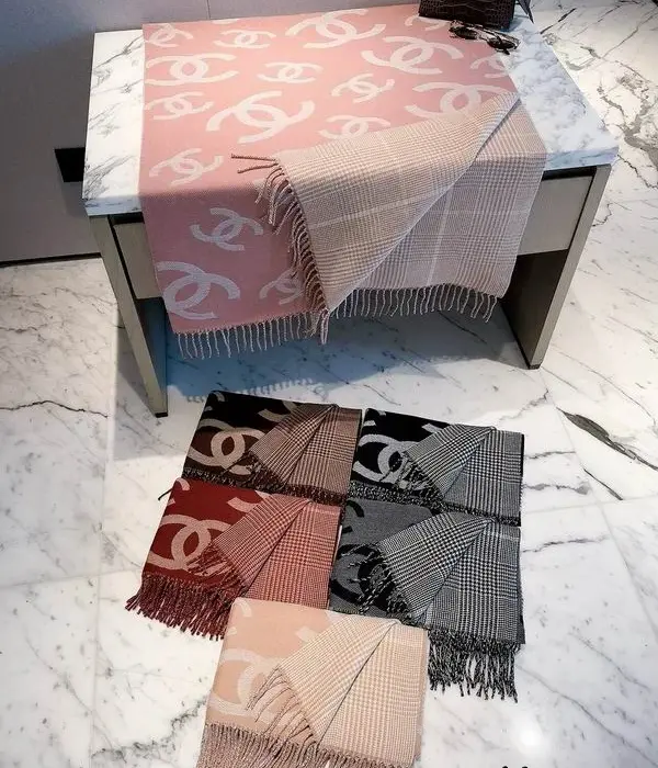Chanel Cashmere All Over Interlocking CC Logo Pattern Scarfs In 2 Colors